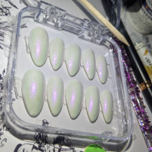 White and pink chrome press on nails – glossy mirror finish reusable nails by Glow Nails